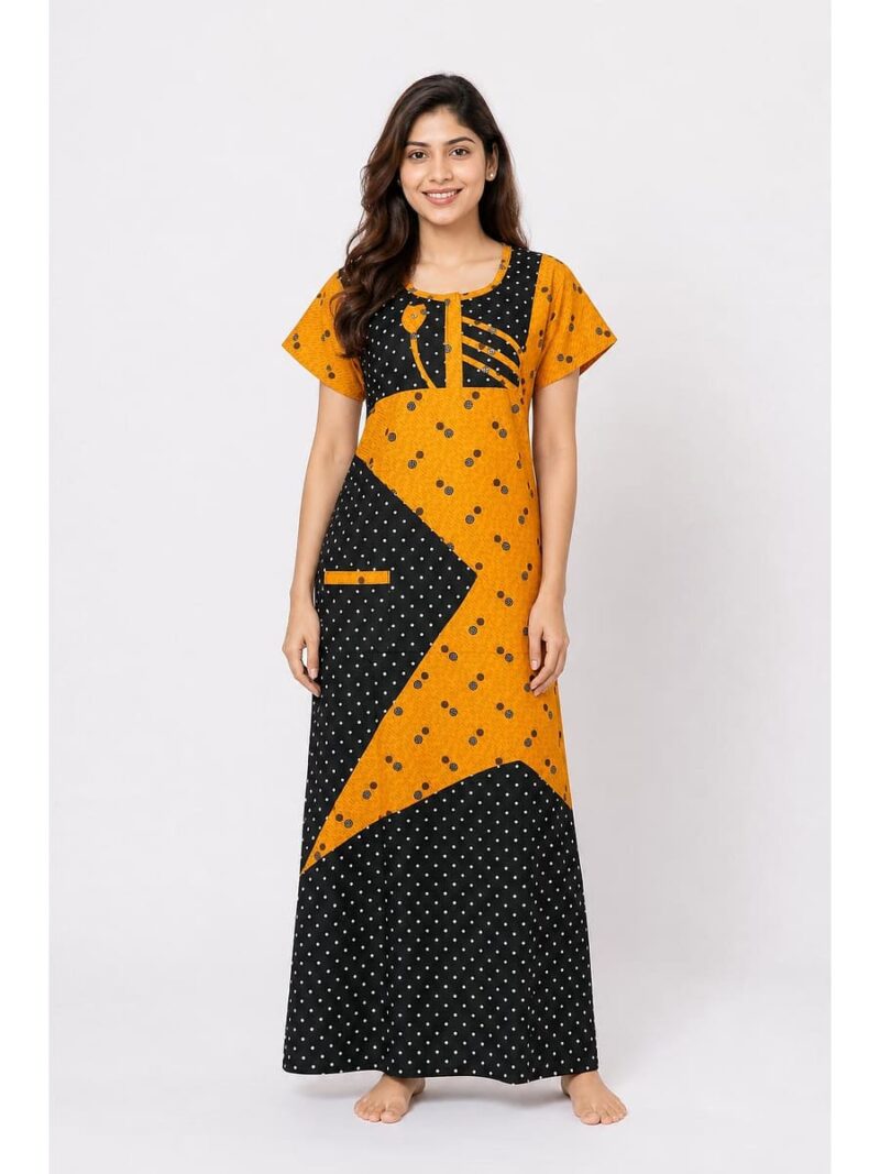 Pure Cotton Zipper Nighty, Dotted print, Tangerine