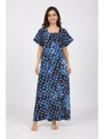 WN-TWIN ROSES-80-BL-XXL-01-F_front Women Cotton Nighty ,Zipper, Blue