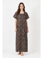 Women Cotton Nighty, Zipper, Brown