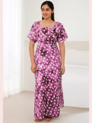 Women Cotton Nighty ,Zipper, Fuchsia