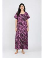 WN-TWIN ROSES-80-FH-XXL-04-F_front Women Cotton Nighty, Zipper, Fuchsia
