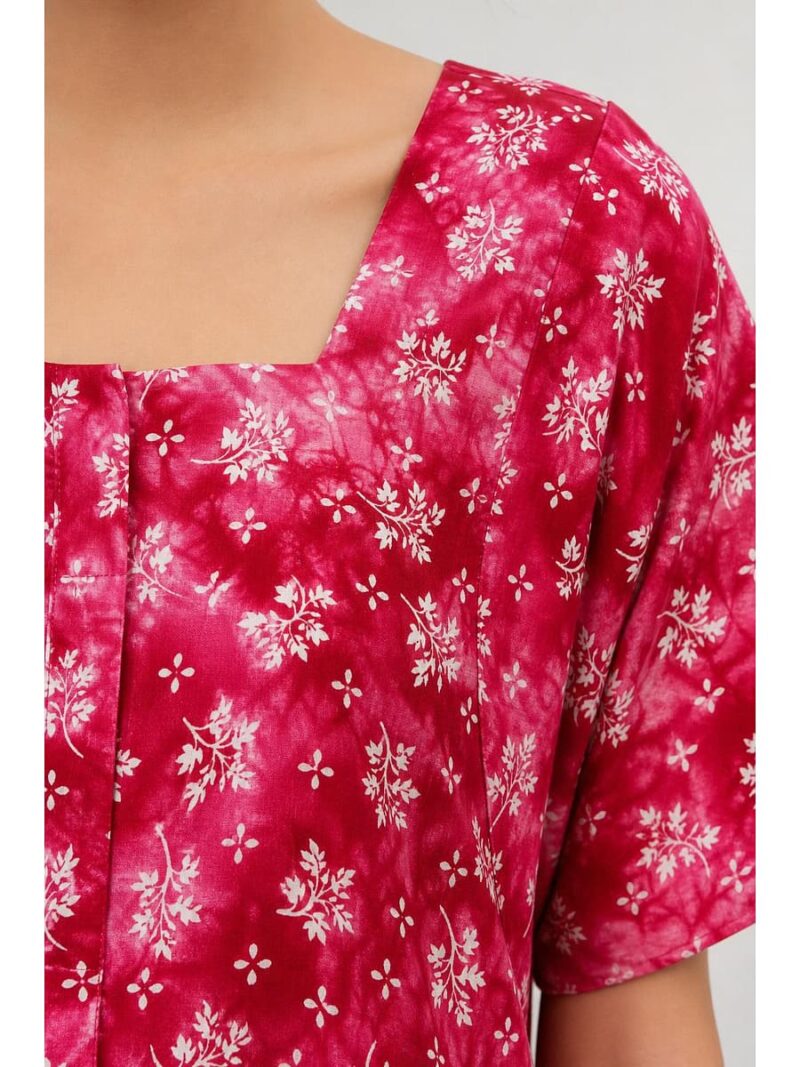 Women Cotton Nighty, Zipper, Hot Pink