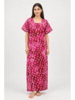 Women Cotton Nighty, Zipper, Hot Pink