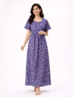 WN-TWIN-ROSES-80-PP-XXL-05-F Women Cotton Nighty, Zipper, Purple