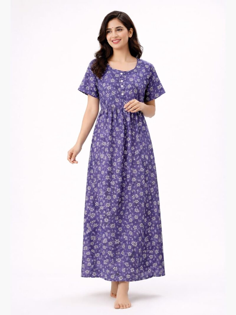 WN-TWIN-ROSES-80-PP-XXL-05-F Women Cotton Nighty, Zipper, Purple