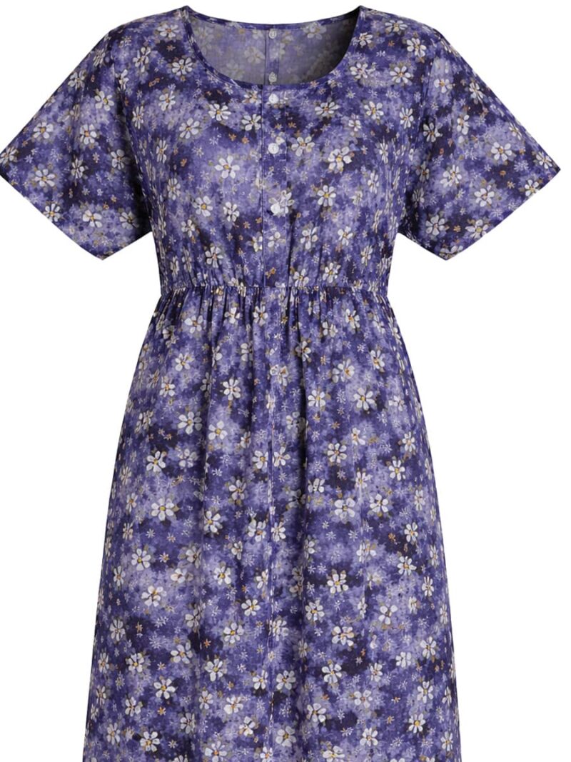 Women Cotton Nighty, Zipper, Purple