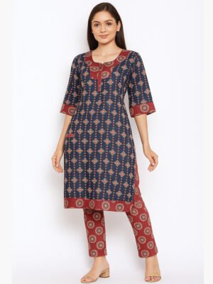 Women Ajrakh Cotton Printed Night Suit