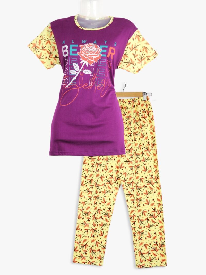 Women’s Cotton Night Suit Pajama Set, Printed