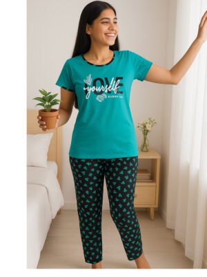Women’s Cotton Night Suit Pajama Set, Printed