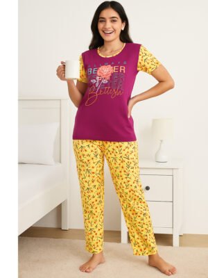 Women’s Cotton Night Suit Pajama Set, Printed
