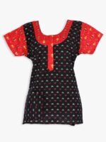 Women Cotton Night Suit, Dotted Print, Black