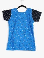 Women Cotton Night Suit, Dotted Print, Blue
