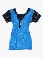 Women Cotton Night Suit, Dotted Print, Blue