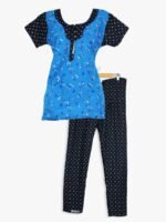 Women Cotton Night Suit, Dotted Print, Blue