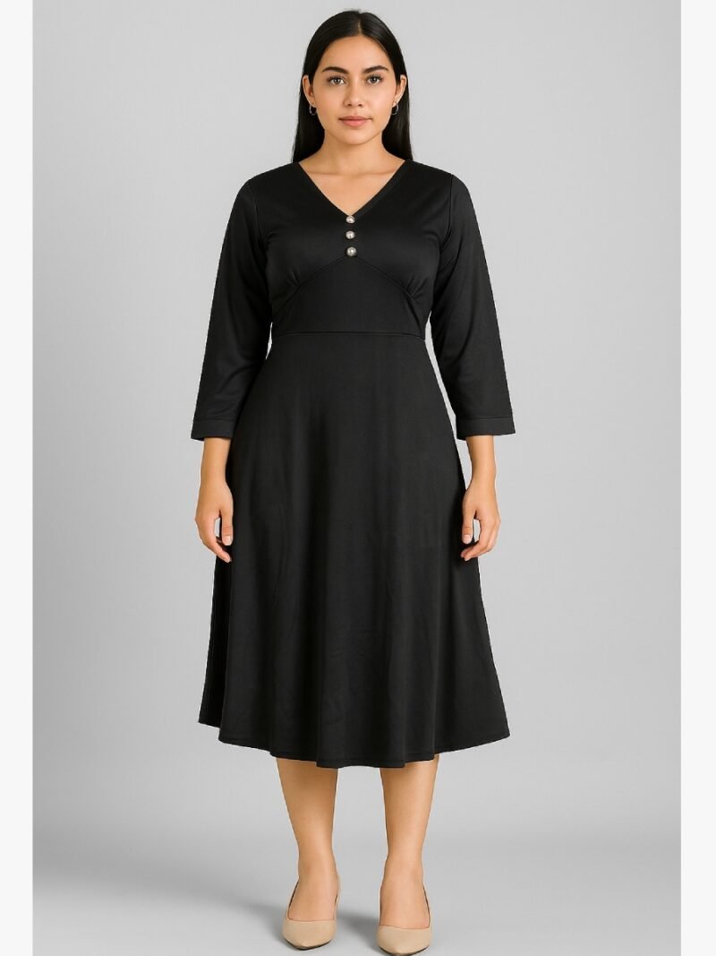 women's black midi dress