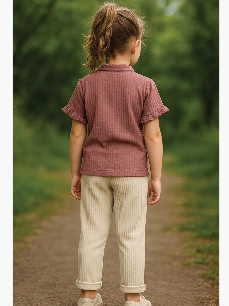 Girls Cotton Shirt & Pant Set – Maroon & Beige