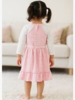 KB-SARRAH-03-PK-3-4-Y-01-B Girls Popcorn Frock with Bunny Embroidery, Pink