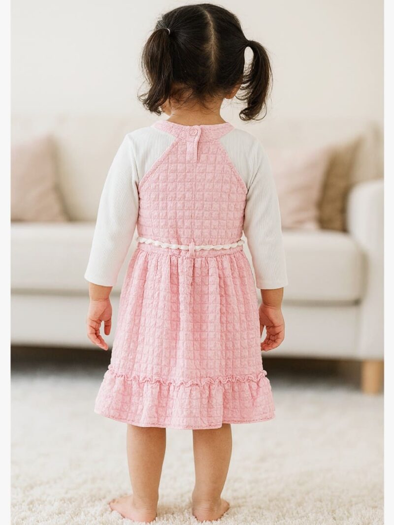 Girls Popcorn Frock with Bunny Embroidery, Pink