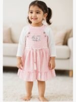 KB-SARRAH-03-PK-3-4-Y-01-F Girls Popcorn Frock with Bunny Embroidery, Pink