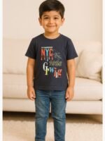 Boys' Cotton Navy Blue Printed T-Shirt