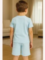 KB-TSHIRT-TINY-01-SB-01-T-B Boys' Popcorn Knit Summer Co-ord Set, Sky Blue
