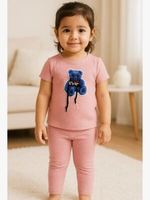 Baby Girls Night Suit Set, Pink