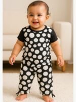 KG-NS-WP-01-BK-S-01-F Baby Girls Cotton Night Suit Set