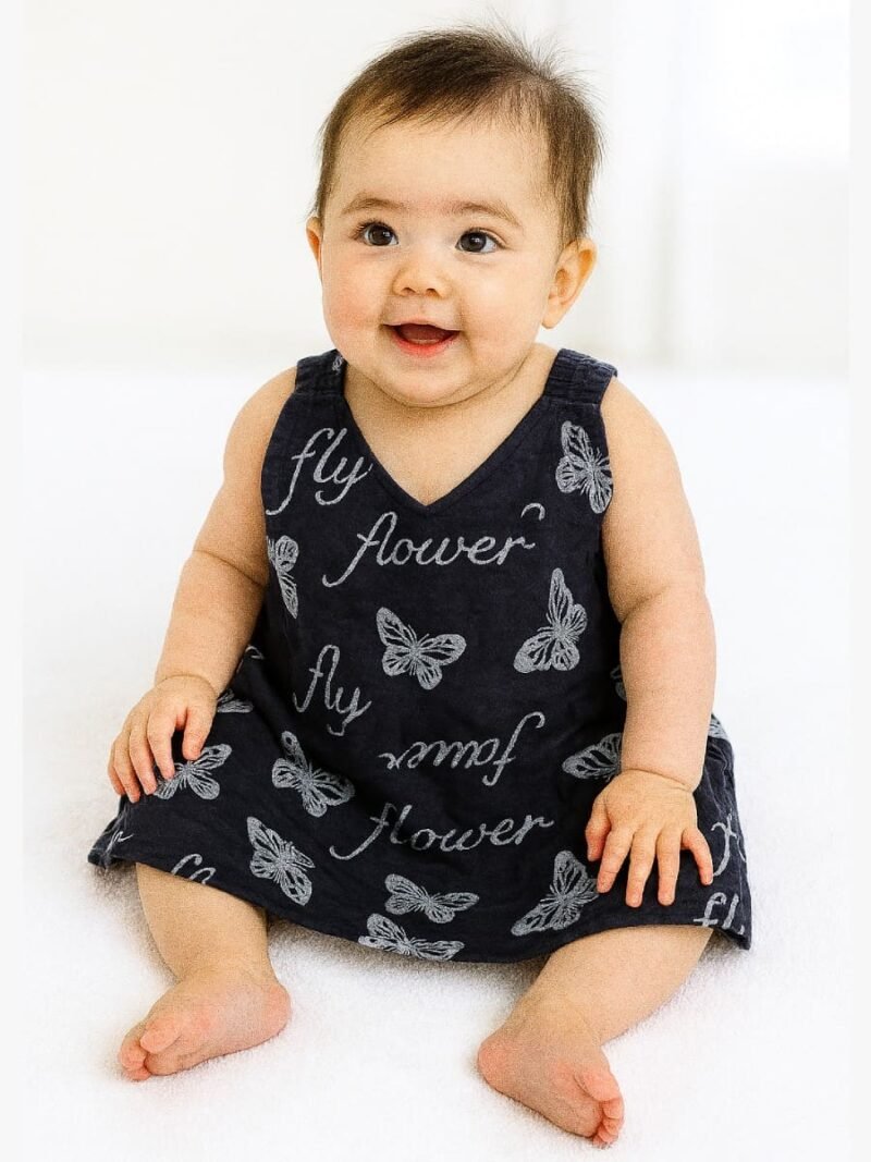 Baby Girls Cotton Frock, Butterfly Print