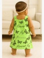 Baby Girls Cotton Frock, Mint Green – Butterfly Print