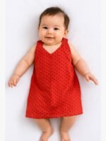 KG-POINT-02-RD-S-01-F Baby Girls Cotton Frock, Red – Polka Dot Print
