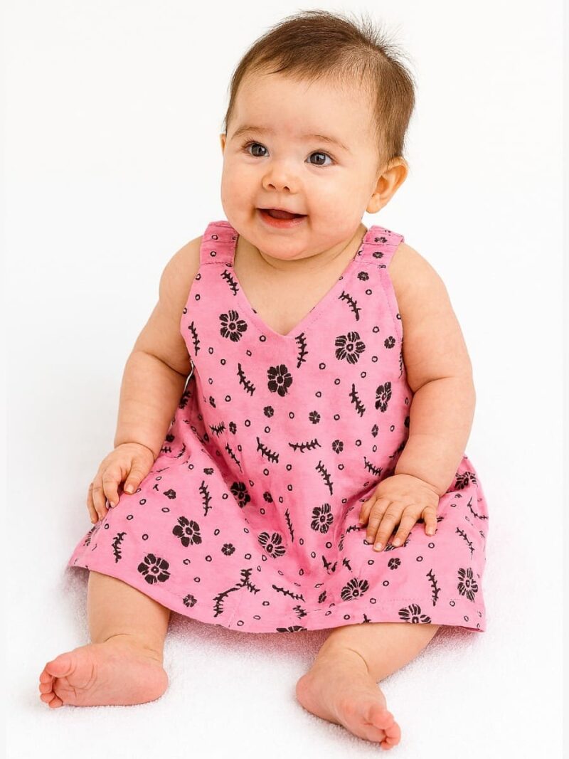 KG-POINT-03-PK-XL-01-F Baby Girls Cotton Frock, Pink – Floral Print