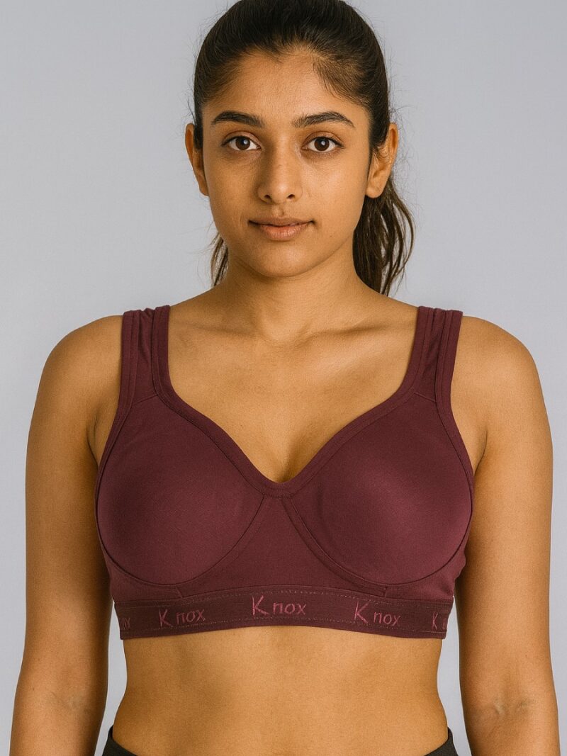 WB-KNOX-03-BU-M-03-F Women’s Cotton Sports Bra, Burgundy