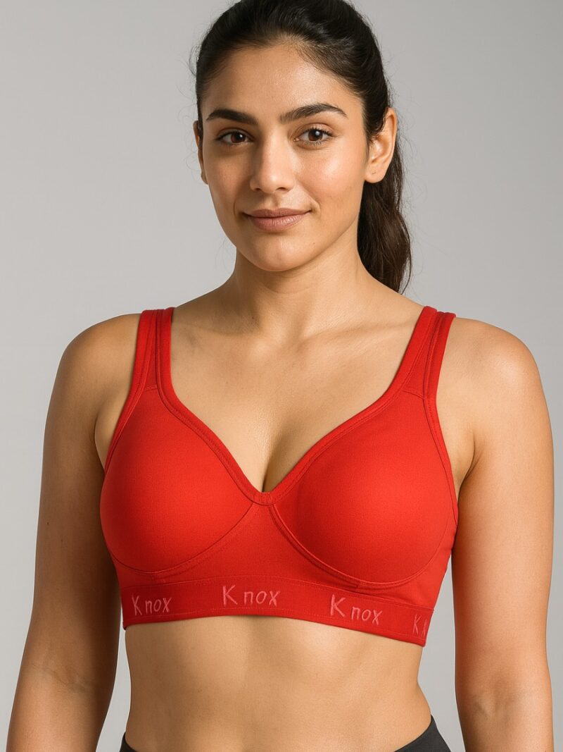 WB-KNOX-03-RD-S-M-5-F Women’s Cotton Sports Bra, Red