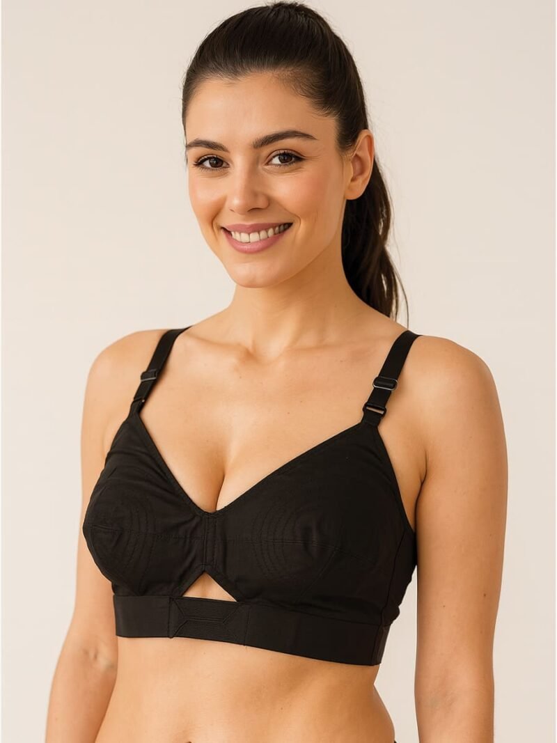 Women's Non-Padded Cotton Round Stitch Bra, Black