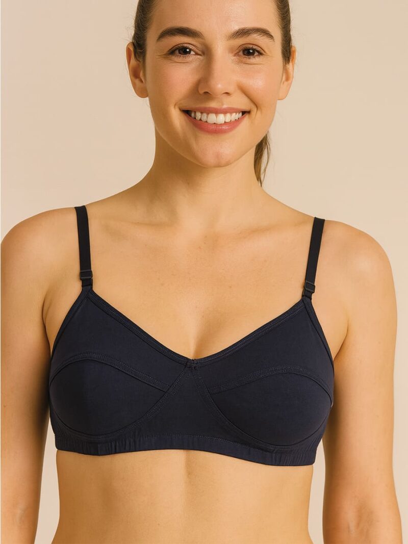WB-WP-01-NB-XS-02-F Women's Cotton Non-Padded Bra, Navy Blue