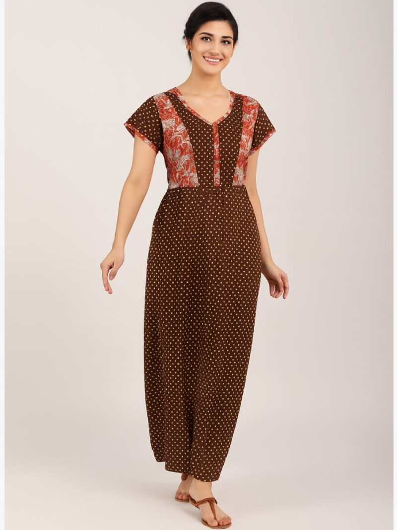 WN-SADIQ-92-CF-L-06-F Women's Cotton Frock Nighty, Coffee