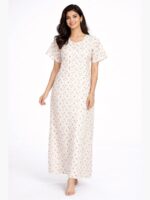 Women Cotton Nighty ,Zipper, Printed, Maroon