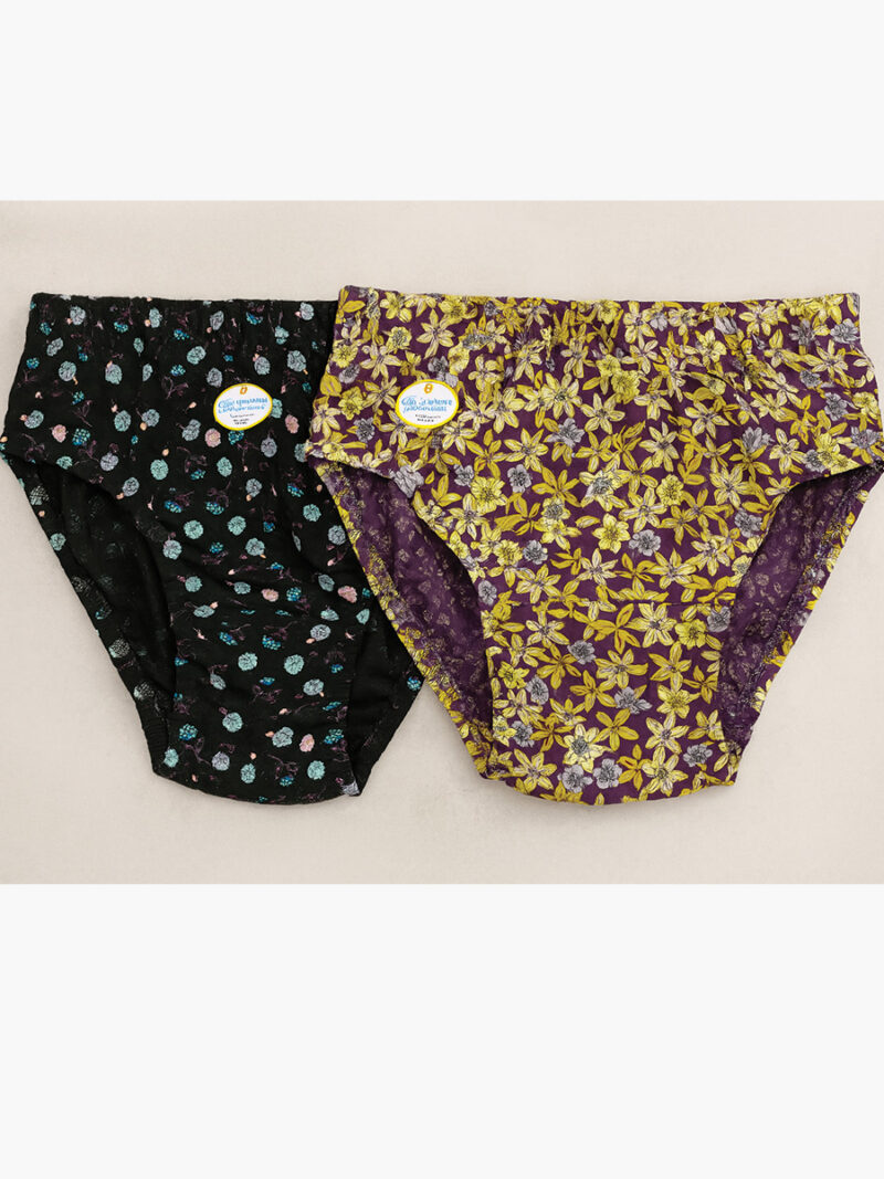 WP-S-KUMAR-01-PP-BK-S-02 Women's Premium Cotton Printed Panty 2 pcs Pack – Purple ,Black