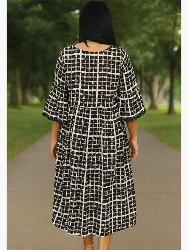 Women's Rayon A-Line Dress in Black White Checks