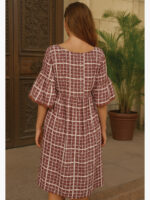 Women's Rayon Checked A-Line Dress - Maroon