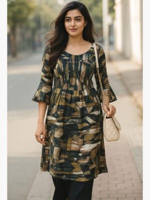 Women's Rayon Printed A-Line Kurti - Multicolor