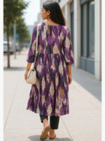 Women's Rayon Belted Flared Kurti - Purple Mix