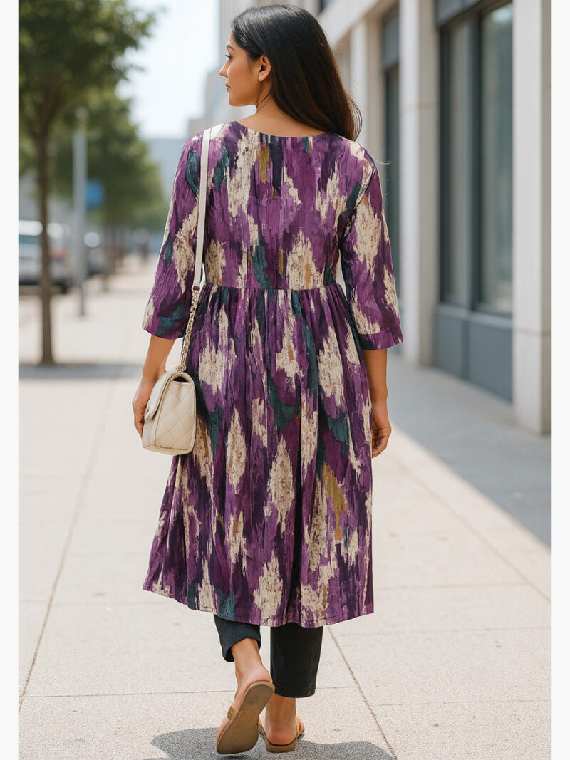 Women's Rayon Belted Flared Kurti - Purple Mix