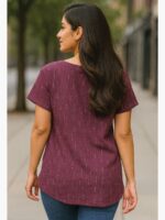WTOP-EHN-01-PP-M-XL-01-B Women's Popcorn Knit High-Low Top – Purple