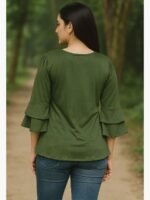 WTOP-GAJORA-01-OG-L-01-B Women's Satin Fit & Flare Top – Olive Green