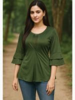 WTOP-GAJORA-01-OG-L-01-F Women's Satin Fit & Flare Top – Olive Green