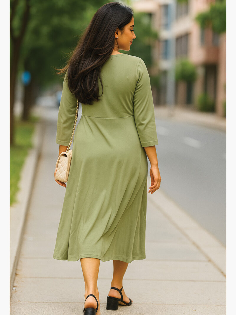 Women's Solid Rayon Midi Dress, Olive Green