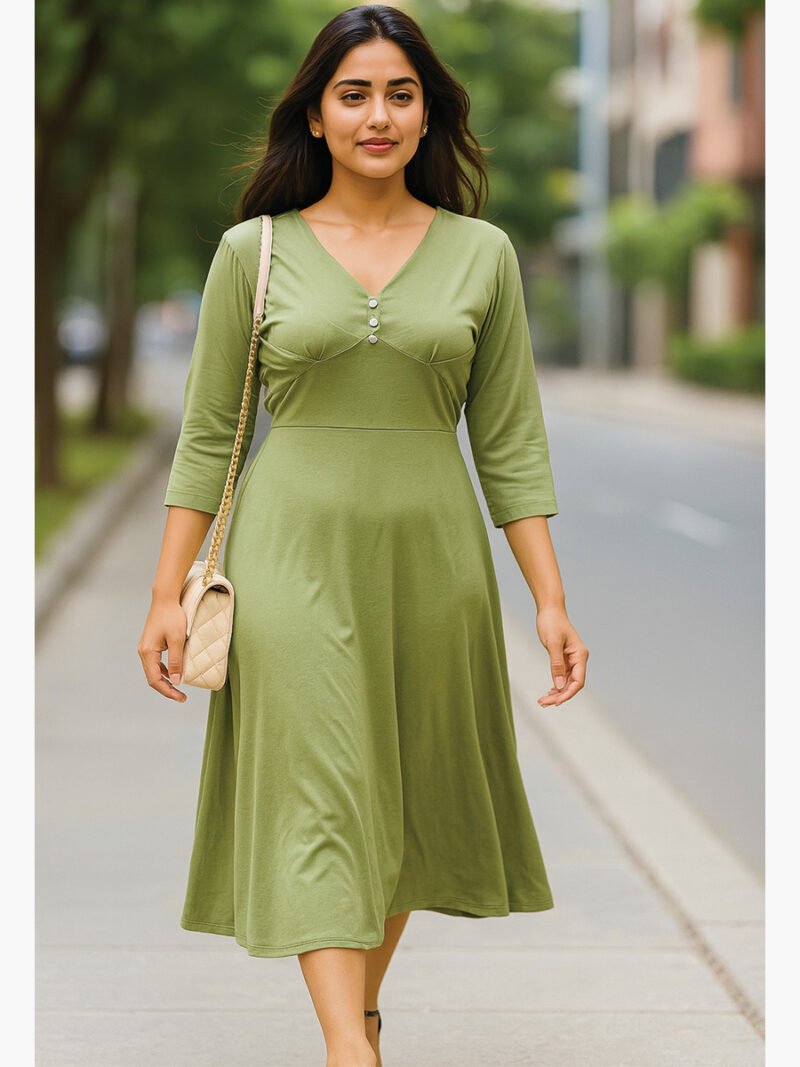 WTOP-GAJORA-10-OG-XL-02-F Women's Solid Rayon Midi Dress, Olive Green