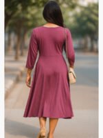 Women's Solid Rayon Midi Dress, Rose Pink