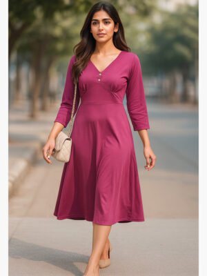 Women's Solid Rayon Midi Dress, Rose Pink